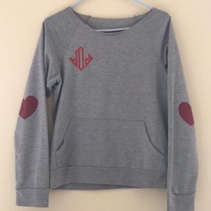 Monogrammed off the shoulder sweatshirt